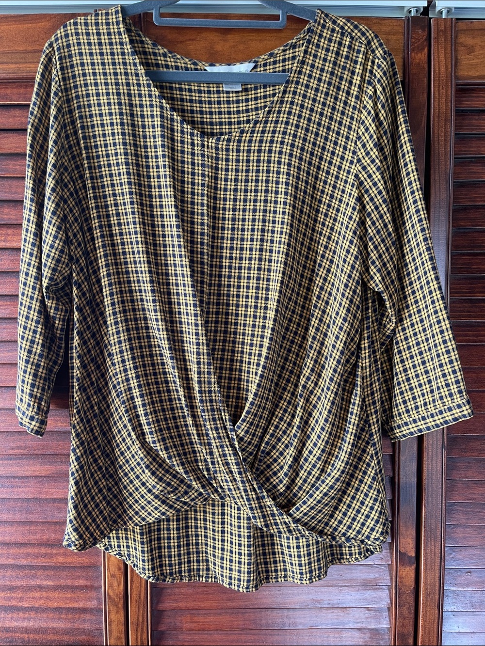 Christopher & Banks Yellow and Black Plaid Twist-Front Tunic